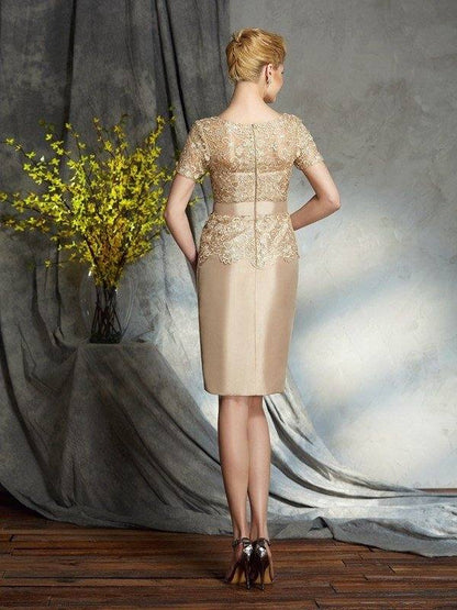 Sheath/Column Bateau Applique Short Sleeves Short Taffeta Mother of the Bride Dresses - RongMoon