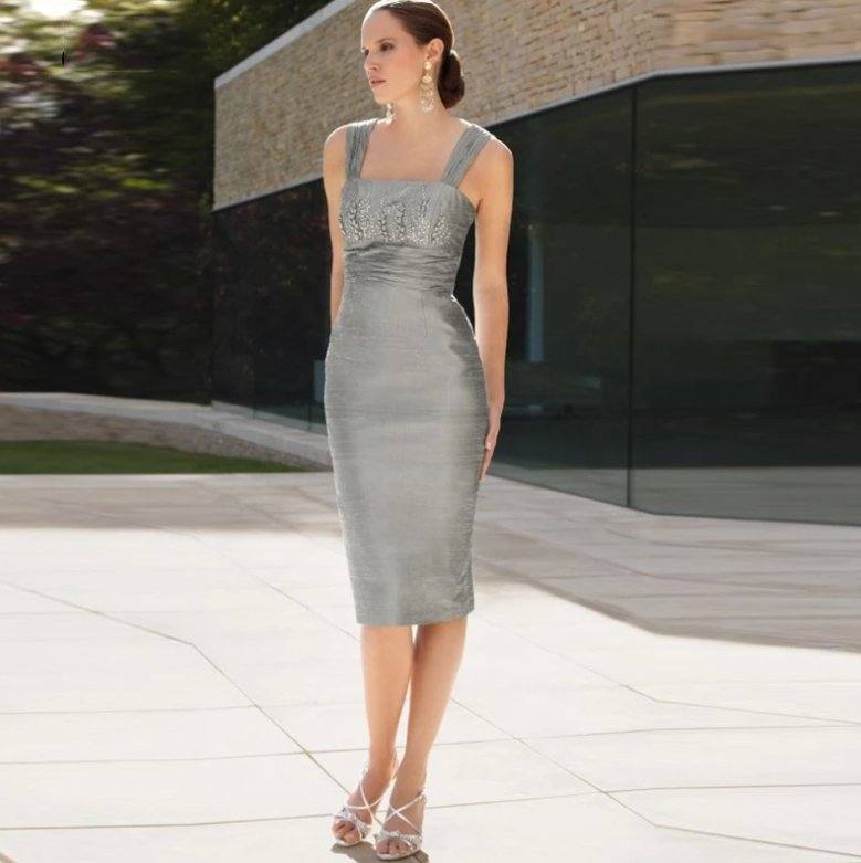 Gray Mother Of The Bride Dresses Sheath Flowers Beaded With Jacket Short Wedding Party Dress Mother Dresses For Wedding - RongMoon