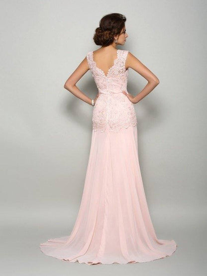 Trumpet/Mermaid Scoop Beading Sleeveless Long Chiffon Mother of the Bride Dresses - RongMoon