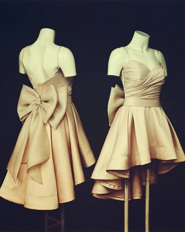High Low Style Sweetheart Bow Back Satin Prom Homecoming Dresses - RongMoon