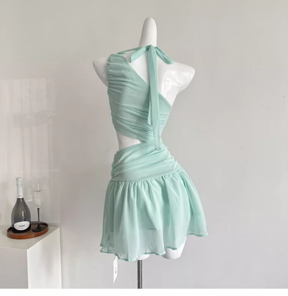 Sexy Green One Shoulder A Line Vacation Dress Mini Party Gown cc3062