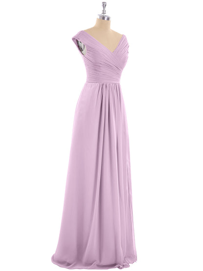 V Neck Chiffon Gown with Cap Sleeves Wisteria