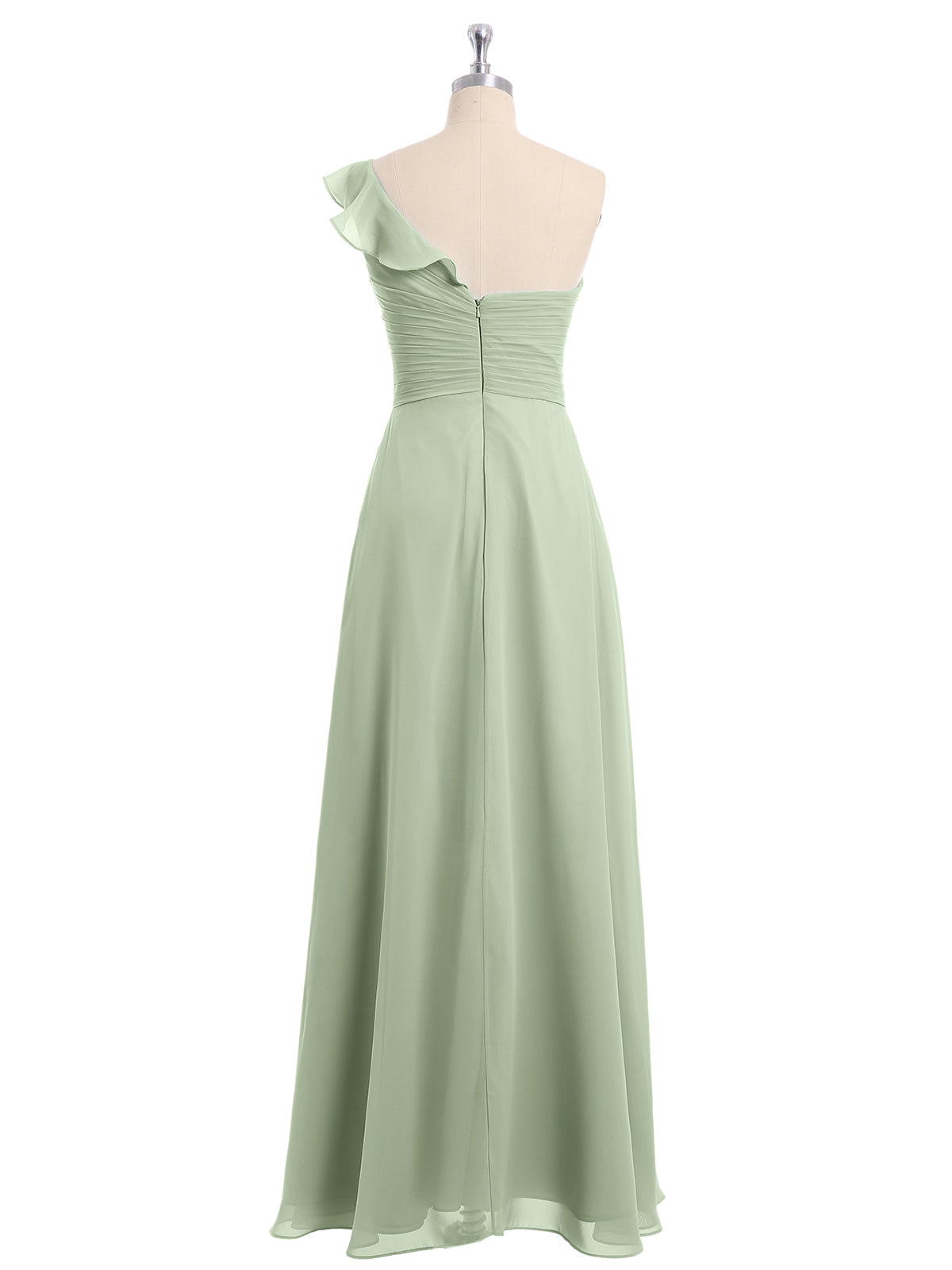 One ruffle Shoulder Long Bridesmaid Dress Dusty Sage