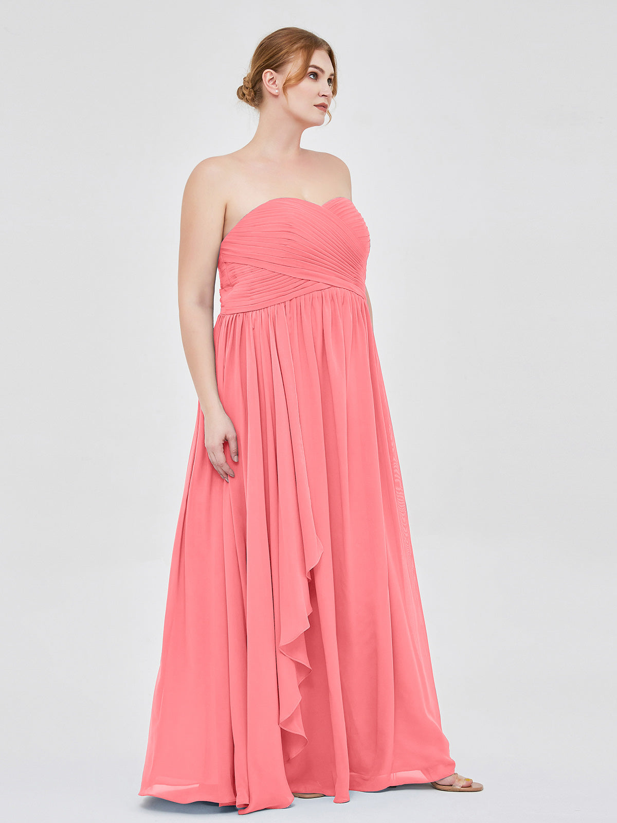 Sweetheart Neck Empire Chiffon Bridemsiad Gown Watermelon