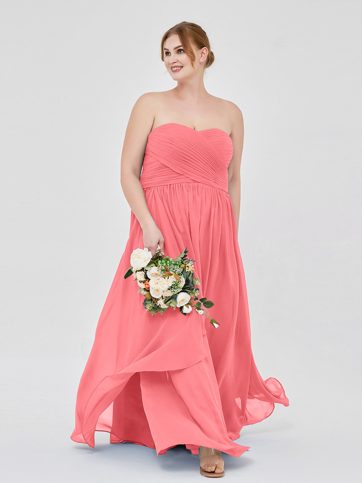 Sweetheart Neck Empire Chiffon Bridemsiad Gown Watermelon