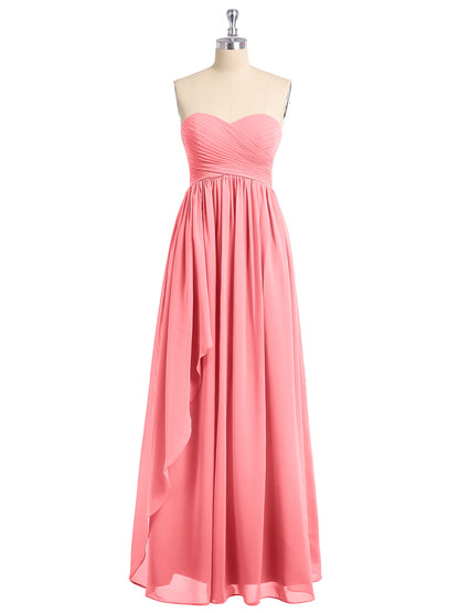 Sweetheart Neck Empire Chiffon Bridemsiad Gown Watermelon