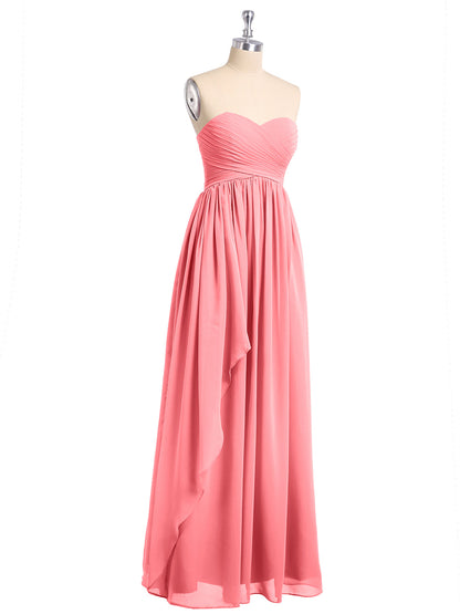 Sweetheart Neck Empire Chiffon Bridemsiad Gown Watermelon