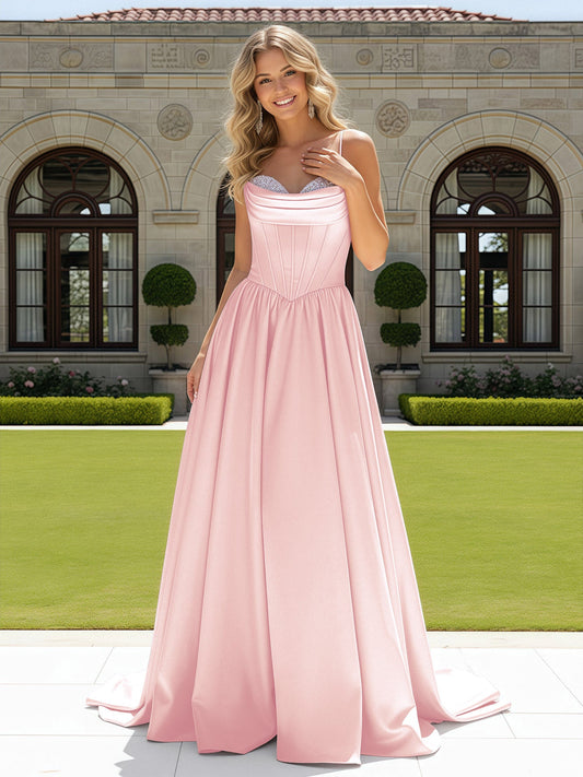 Beaded Sweetheart Corset Sweep Train Gown Blushing Pink