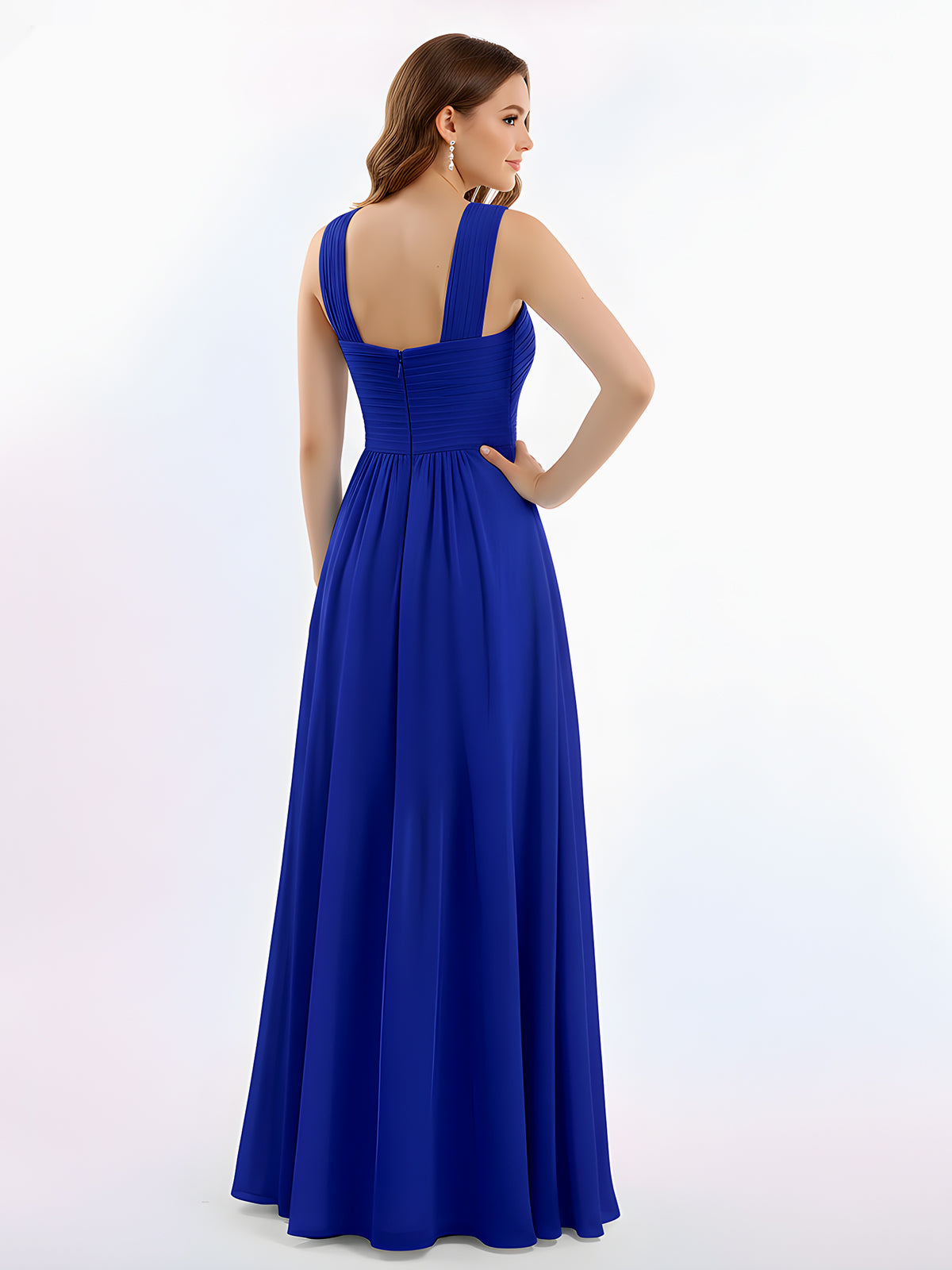 Cross Shoulder Strap Chiffon Dress with Empire Waist Royal Blue