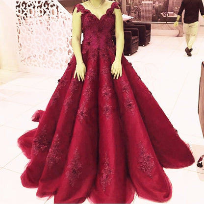 Elegant Lace Straps V Neck Tulle Royal Blue Wedding Dresses Ball Gowns