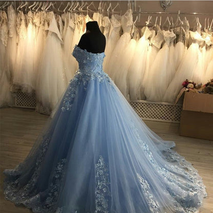 Elegant Light Blue Tulle Ball Gown Quinceanera Dresses