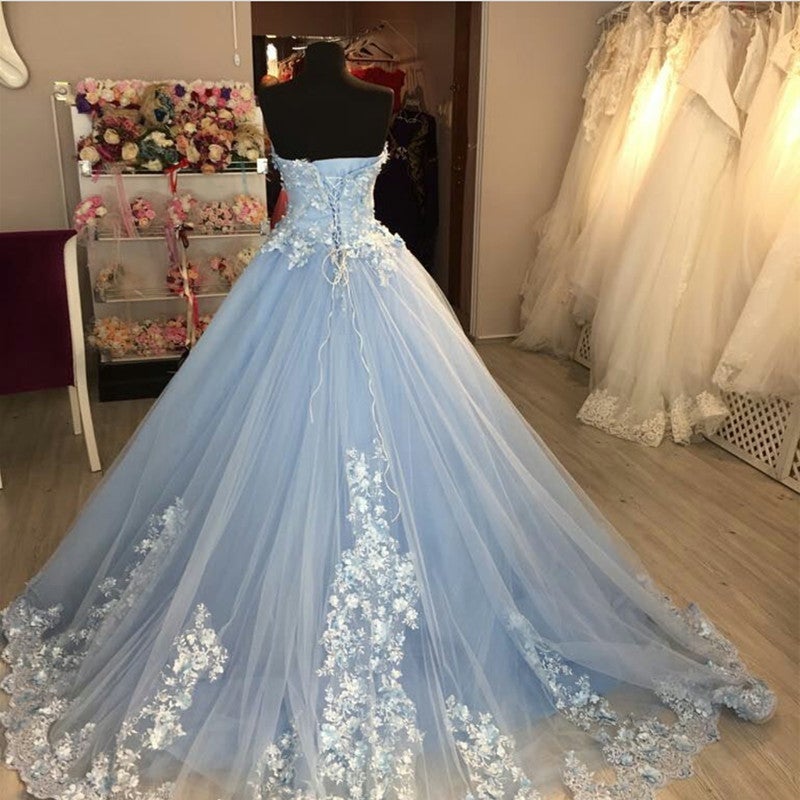 Elegant Light Blue Tulle Ball Gown Quinceanera Dresses