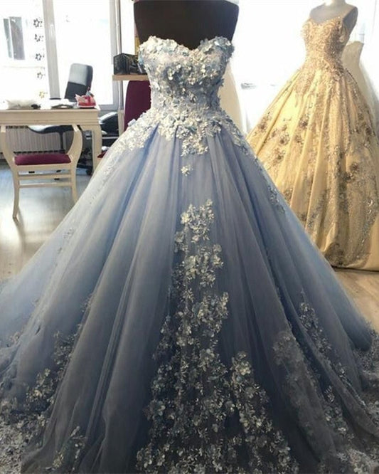 Elegant Light Blue Tulle Ball Gown Quinceanera Dresses