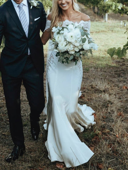 Elegant Mermaid Wedding Dresses Off Shoulder Lace Appliques
