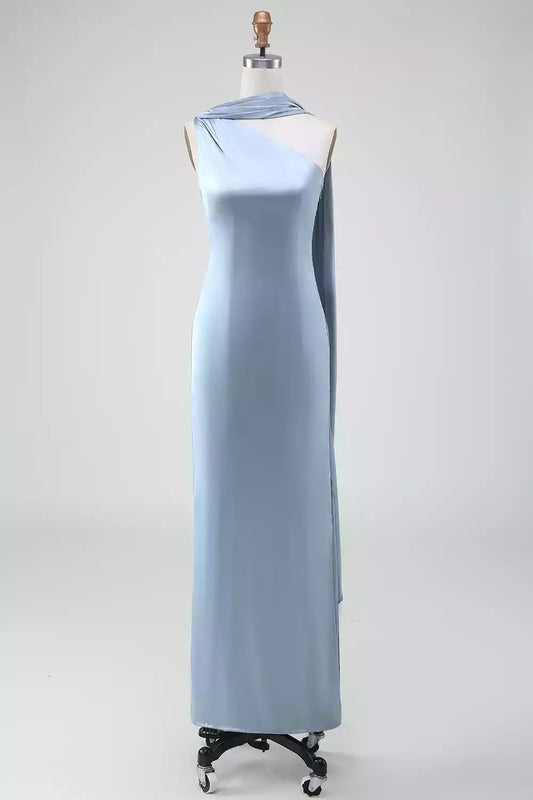 Elegant satin single shoulder sleeveless and floor length slim fit Bridesmaid Dresses