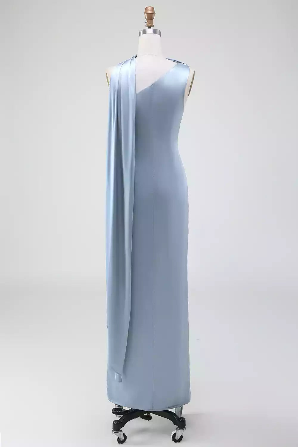 Elegant satin single shoulder sleeveless and floor length slim fit Bridesmaid Dresses