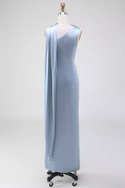 Elegant satin single shoulder sleeveless and floor length slim fit Bridesmaid Dresses