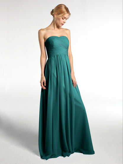 Strapless Sweetheart Neck Long Chiffon Bridesmaid Dresses Peacock