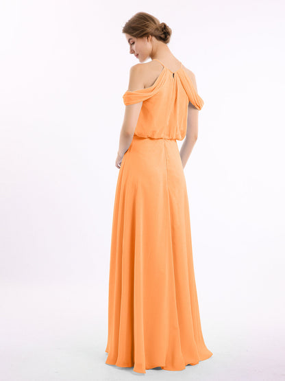 Halter Off the Shoulder Dress with blouson bodice Orange