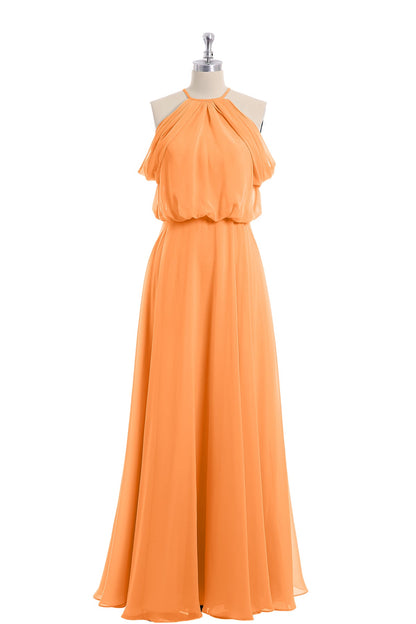 Halter Off the Shoulder Dress with blouson bodice Orange