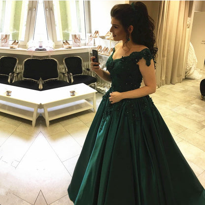 Emerald Green Ball Gowns Prom Dresses Lace Off Shoulder