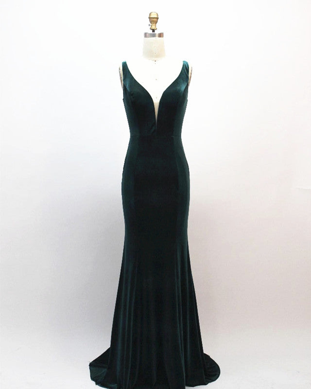 Mermaid Velvet Bridesmaid Dresses Plunge Neck