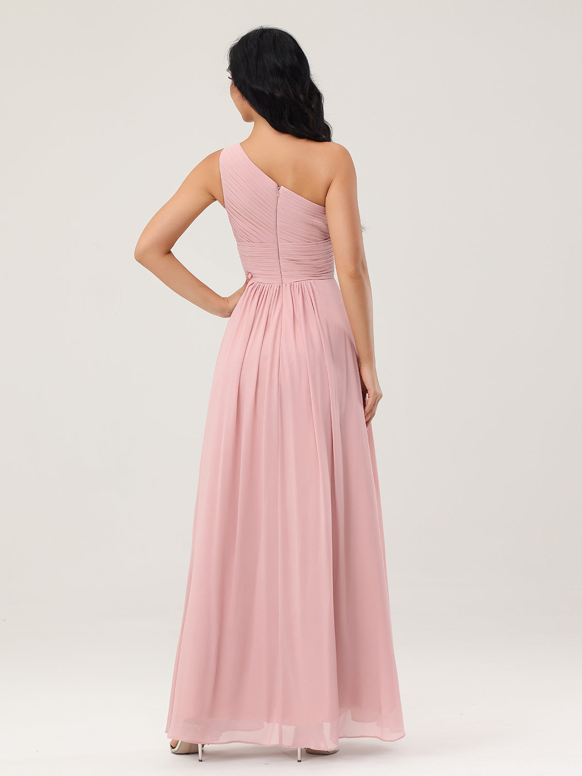 One Shoulder Dresses with Pleated Bodice Dusty Rose