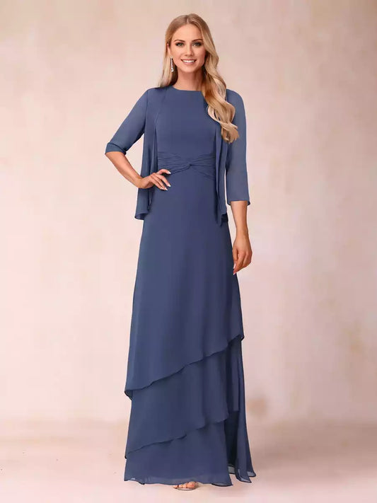 Enchanting A-line/Princess style round neck pleated and ground length ruffled Mother of the Bride Dresses