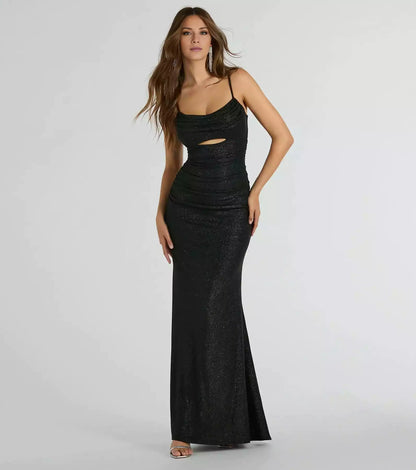 Enchanting Sparkling Knitted Adjustable Thin Shoulder Straps Square Hanging Collar Back Zipper Hollow Prom Dresses