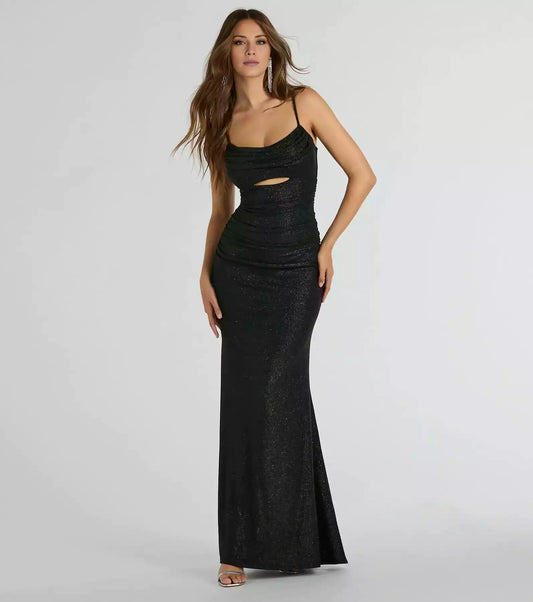 Enchanting Sparkling Knitted Adjustable Thin Shoulder Straps Square Hanging Collar Back Zipper Hollow Prom Dresses
