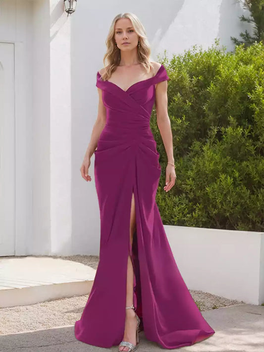 Enchanting Speaker/Mermaid Style Shoulder Fold Long Front Opener Mother of the Bride Dresses