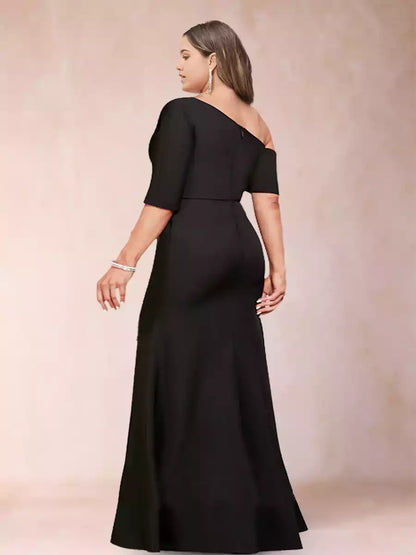 Enchanting Trumpet/Mermaid Single Shoulder Half Sleeve Large Fold Mother of the Bride Dresses