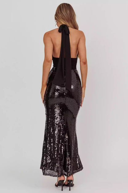 Enchanting sequins, ultra long deep V-neckline, backless neckline, lined with sequins decoration Prom Dresses
