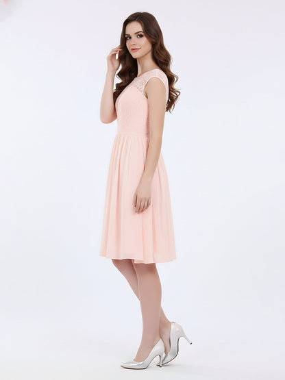 Chiffon and Lace Short Bridesmaid Gown Pearl Pink