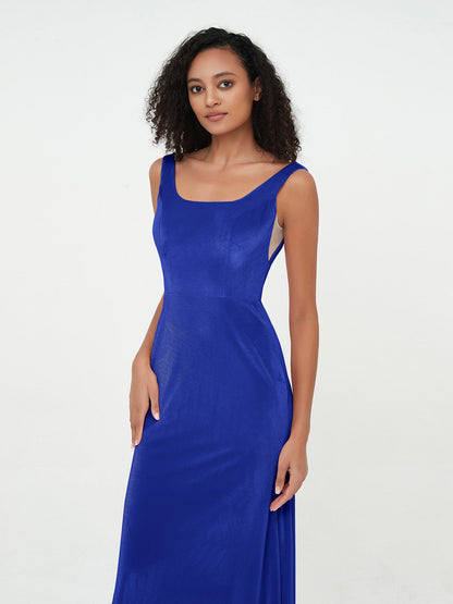 Bateau Neck Mermaid Long Velvet Dresses Royal Blue