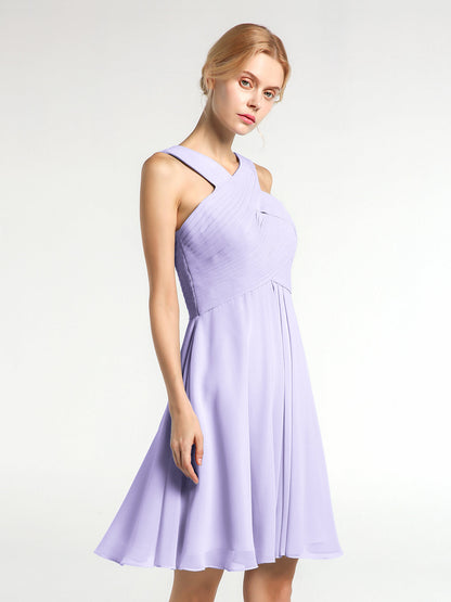 Cross Front Empire Waist Short Bridesmaid Dress Lilac