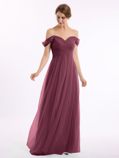 Off the Shoulder Sweetheart Neck Tulle Dress Mulberry