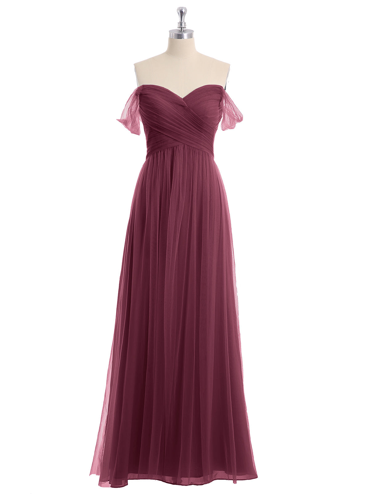 Off the Shoulder Sweetheart Neck Tulle Dress Mulberry