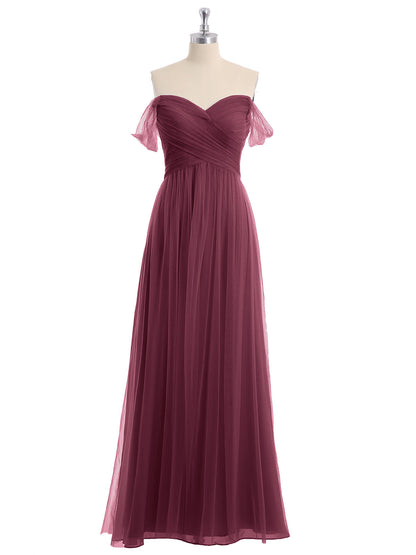 Off the Shoulder Sweetheart Neck Tulle Dress Mulberry