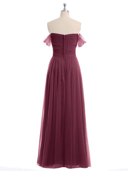 Off the Shoulder Sweetheart Neck Tulle Dress Mulberry