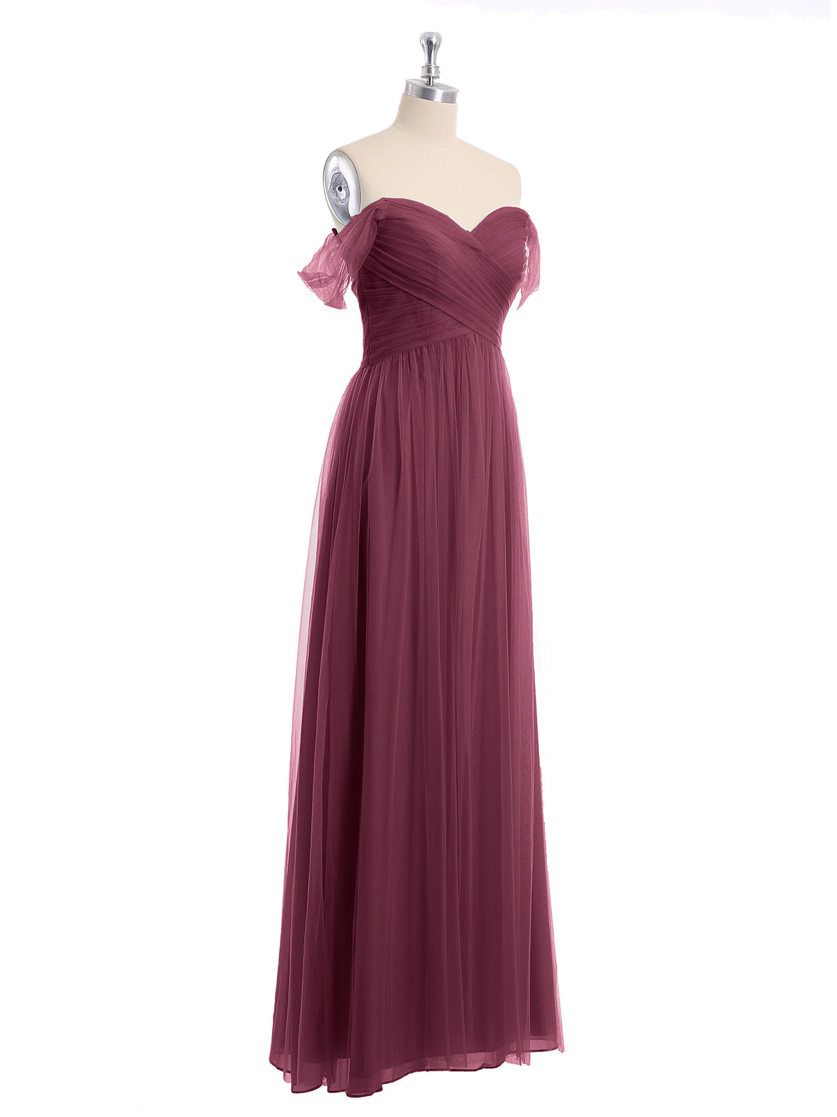 Off the Shoulder Sweetheart Neck Tulle Dress Mulberry