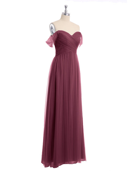 Off the Shoulder Sweetheart Neck Tulle Dress Mulberry