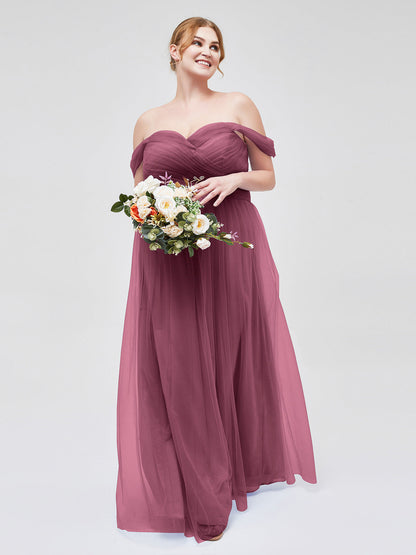 Off the Shoulder Sweetheart Neck Tulle Dress Mulberry