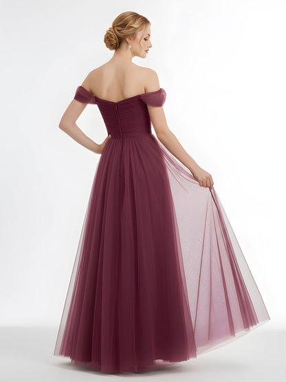 Off the Shoulder Sweetheart Neck Tulle Dress Mulberry