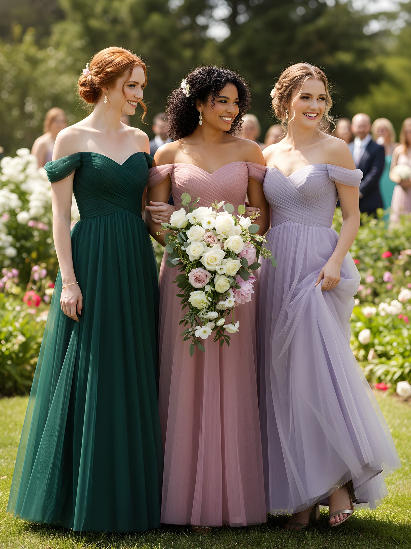 Off the Shoulder Sweetheart Neck Tulle Dress Mulberry