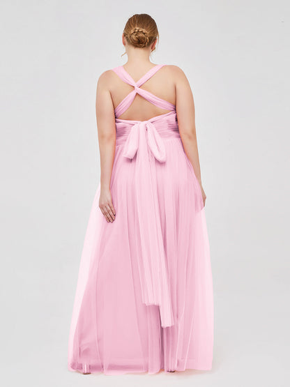 Convertible Back Floor Length Tulle Dresses Candy Pink