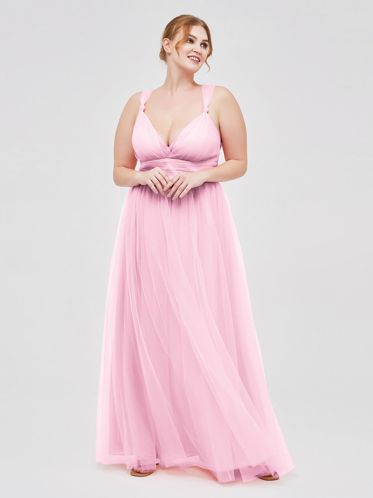Convertible Back Floor Length Tulle Dresses Candy Pink
