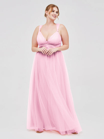 Convertible Back Floor Length Tulle Dresses Candy Pink