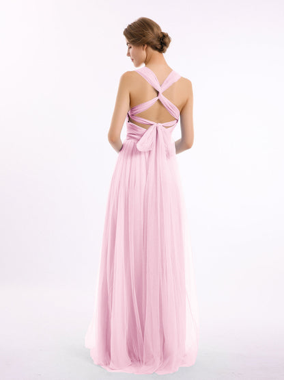 Convertible Back Floor Length Tulle Dresses Candy Pink