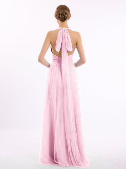 Convertible Back Floor Length Tulle Dresses Candy Pink
